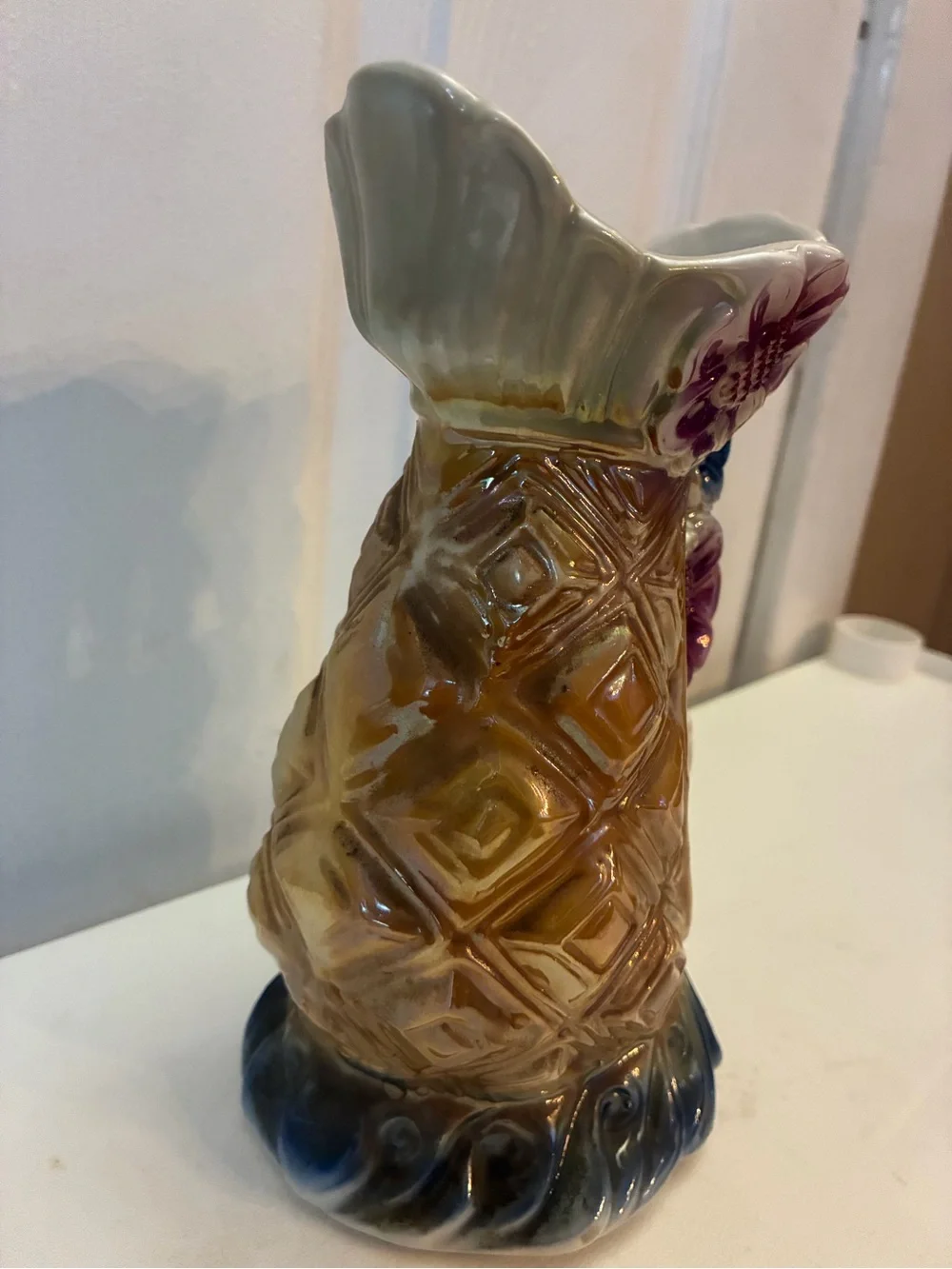 Vintage Brazilian Lusterware Vase 4011 Pineapple Geometric Floral Iridescent